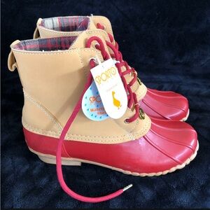 NEW Sporto Original Dylan Red/Tan Duck Rain Boots